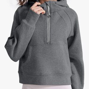 Dark grey ribbed half zip hoodie